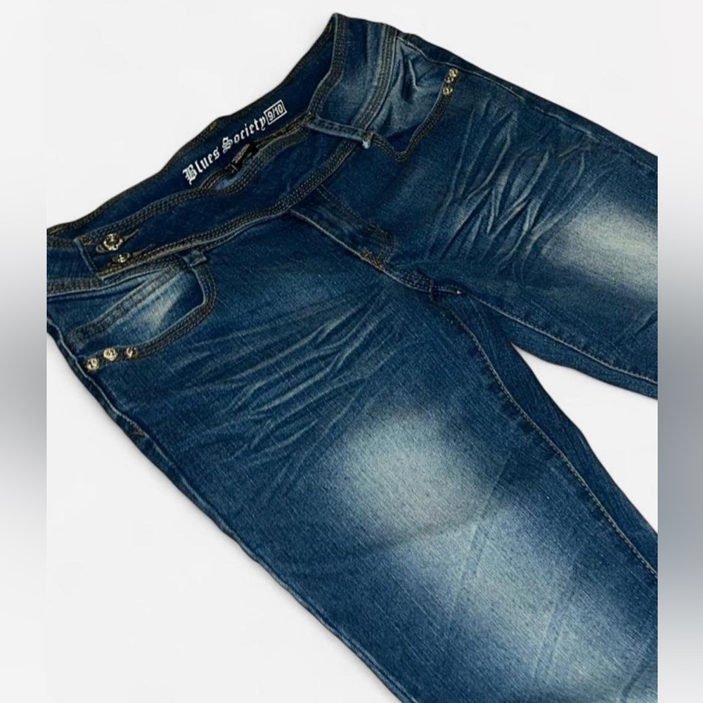 Y2K BLUES SOCIETY LOWRISE BOOT CUT DISTRESSED JEANS
